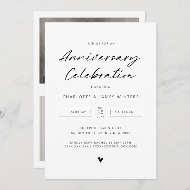 Invitation Minimaliste cœur d'amour anniversaire  (Devant / Derrière)