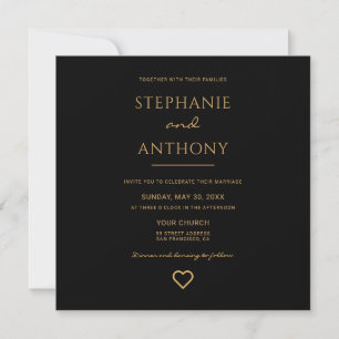 Invitation Minimaliste Coeur noir et or Mariage moderne