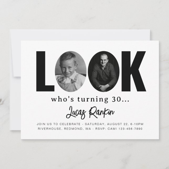 Invitation minimaliste d'anniversaire pour adultes (Devant)