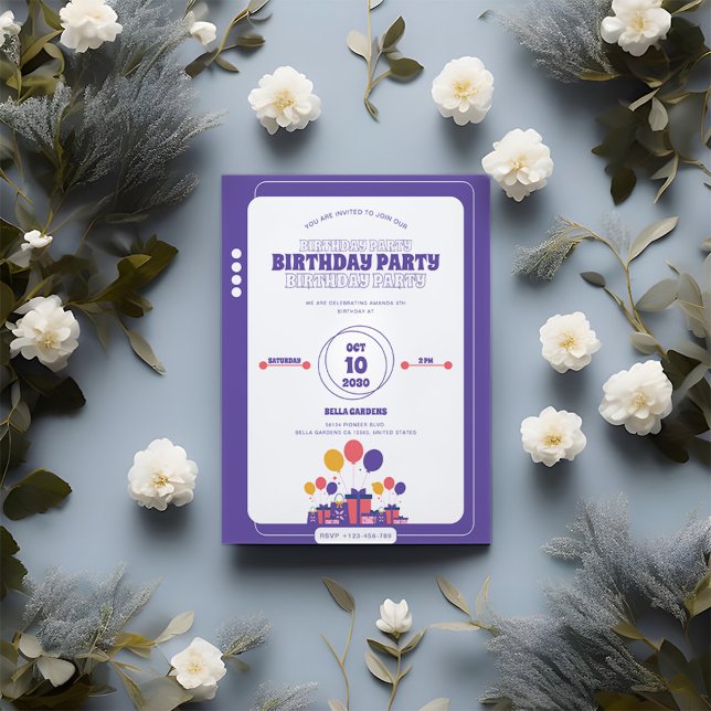 Invitation minimaliste d'anniversaire violet (Créateur téléchargé)
