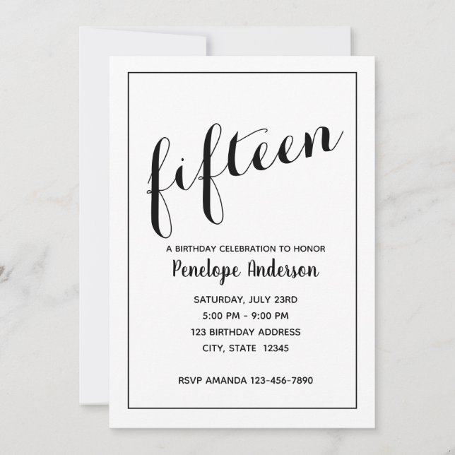Invitation minimaliste de 15e anniversaire (Devant)