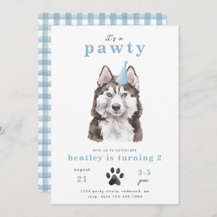 Invitation minimaliste de chien Husky Pawty