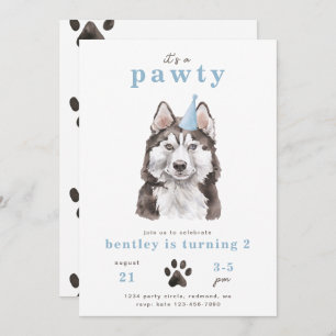 Invitation minimaliste de chien Husky Pawty
