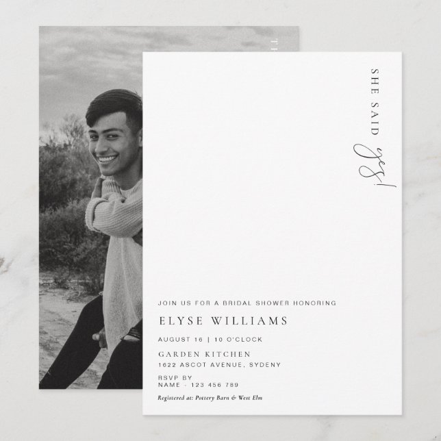 Invitation minimaliste de douche nuptiale Estelle (Devant / Derrière)