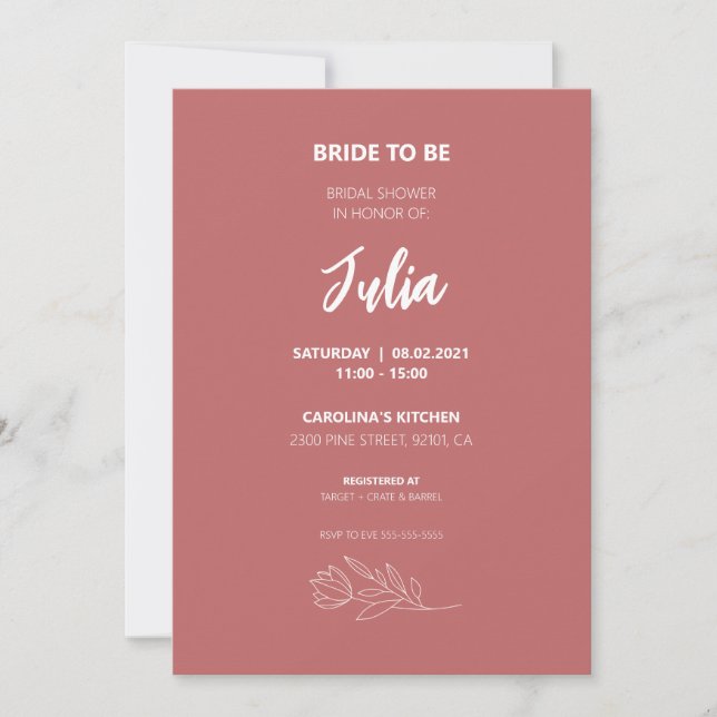 Invitation minimaliste de douche nuptiale rose (Devant)