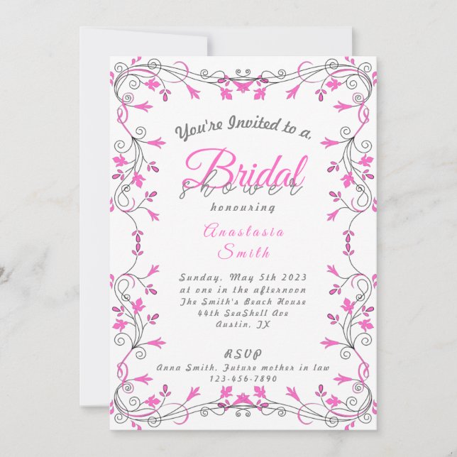 Invitation minimaliste de douche nuptiale rose et  (Devant)