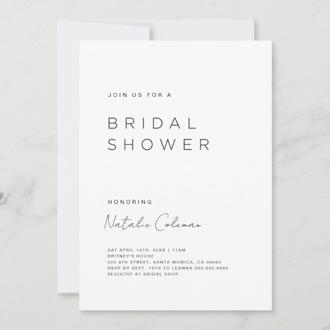 Invitation Minimaliste De Douche Nuptiale, Simple  (Devant)