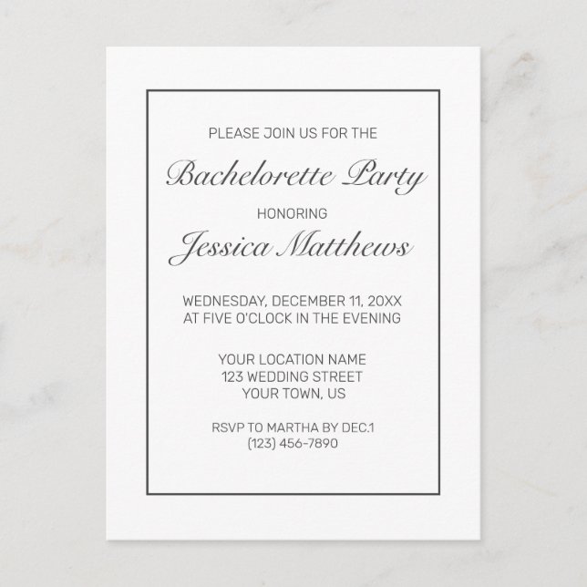 Invitation minimaliste de la fête de bachelorette  (Devant)