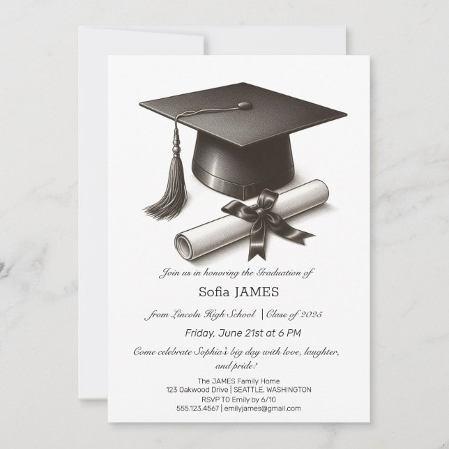 Invitation minimaliste de la fête de graduation av (Devant)