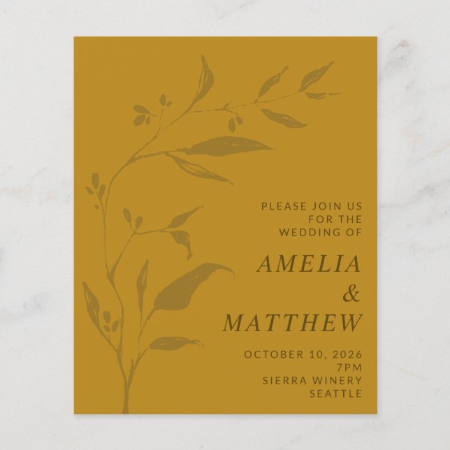 Invitation minimaliste de mariage botanique jaune (Devant)