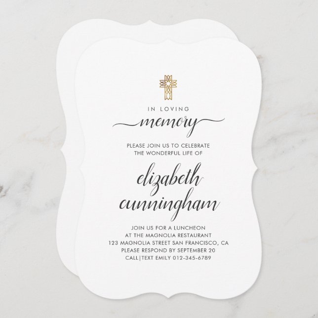 Invitation Minimaliste des funérailles commémoratives avec la (Devant / Derrière)