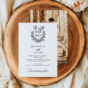 Invitation Minimaliste Doves Botaniques Élégant Mariage Scrip