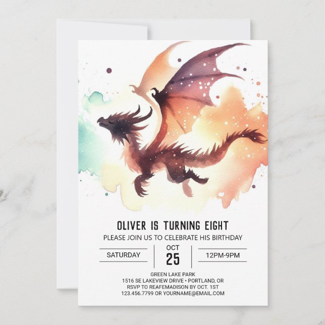 Invitation Minimaliste Dragon Anniversaire Modifiable (Devant)