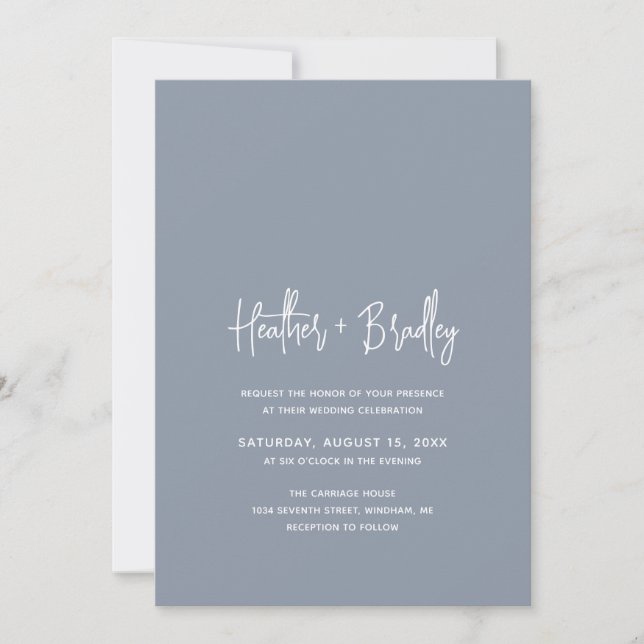 Invitation Minimaliste Dusty Blue Mariage moderne (Devant)