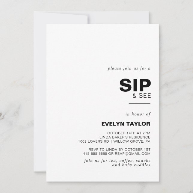 Invitation minimaliste élégant Sip et voir (Devant)
