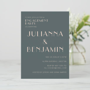 Invitation Minimaliste Elegant Turquoise et Blush Engagement 