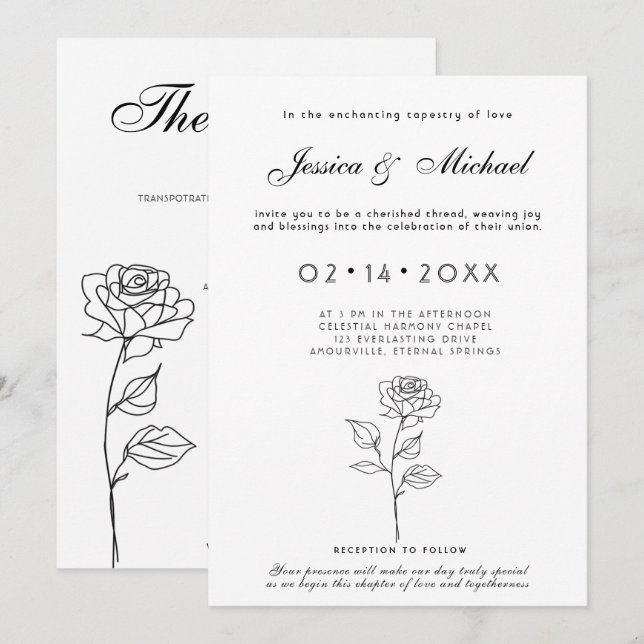 Invitation minimaliste en fleur intemporelle (Devant / Derrière)