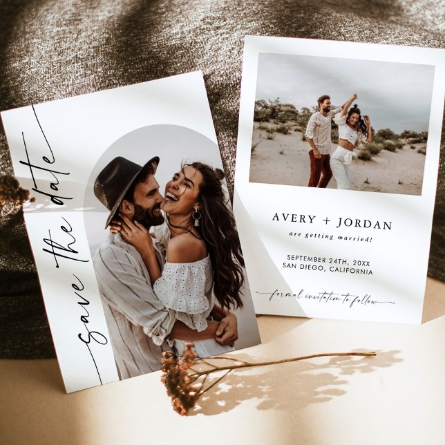 Invitation Minimaliste Enregistrer la date, Boho Photo Enregi (Créateur téléchargé)