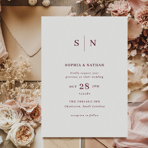 Invitation Minimaliste et Chic   Mariage Blanc et Bourgogne