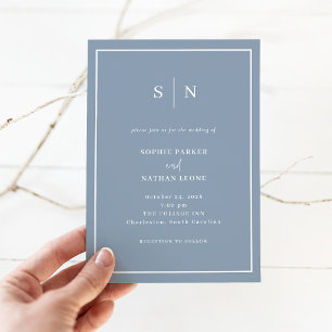 Invitation Minimaliste et Chic Mariage Bleu Poussiéreux ave