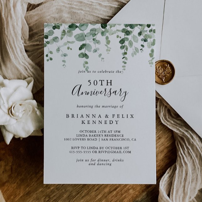 Invitation Minimaliste Eucalyptus 50e anniversaire de mariage (Créateur téléchargé)