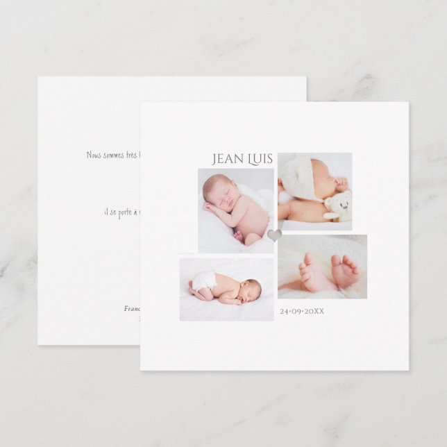 Invitation Minimaliste Faire partie de Naissance Garçon (Devant / Derrière)