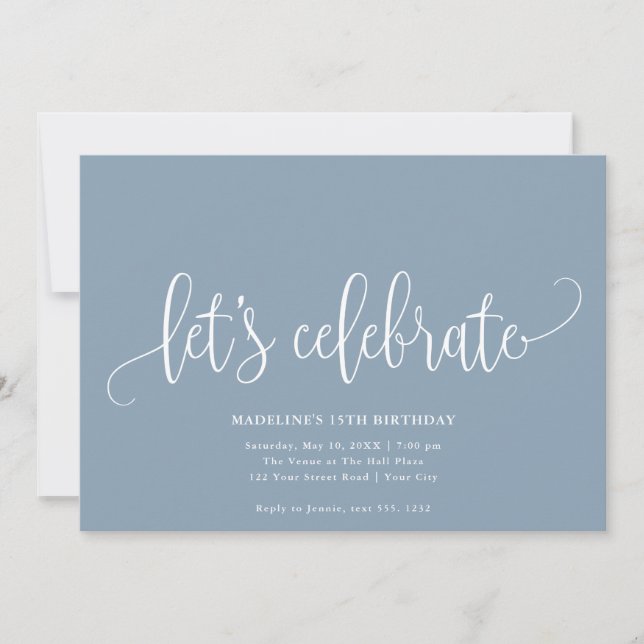 Invitation Minimaliste "Fêtons" Dusty Blue (Devant)