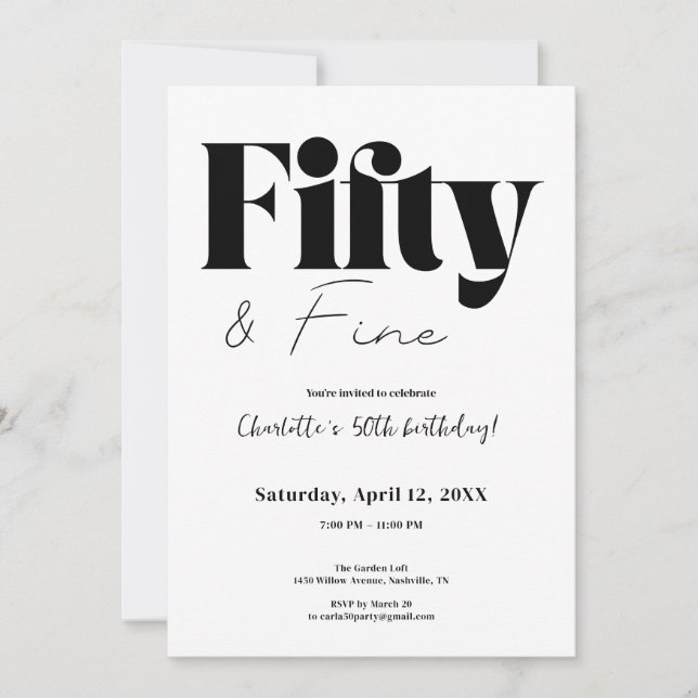 Invitation Minimaliste Fifty & Fine 50e Anniversaire (Devant)