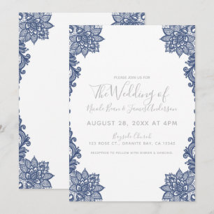 Invitation Minimaliste Fleurs en Dentelle Blanche et Bleue Él