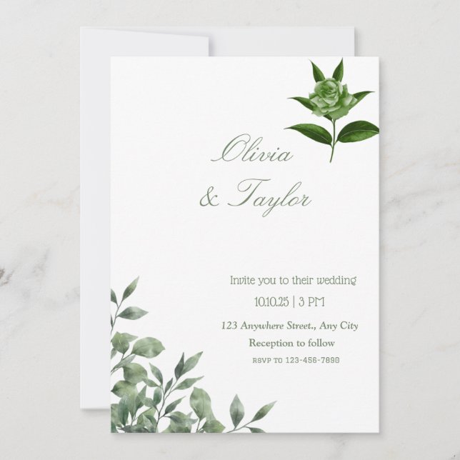 Invitation Minimaliste floral vert eucalyptus  (Devant)