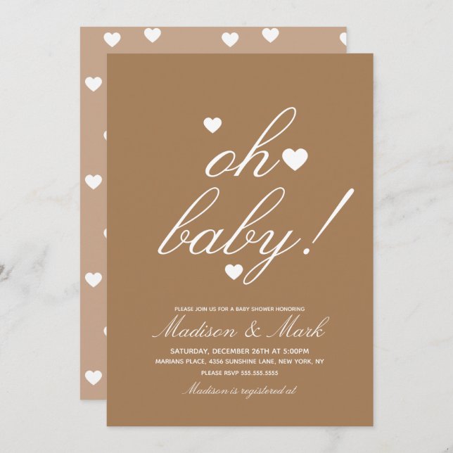 Invitation Minimaliste Flottant Hearts Baby shower Terre (Devant / Derrière)