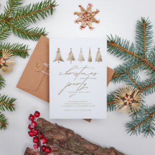 Invitation minimaliste Gold Christmas Tree Party