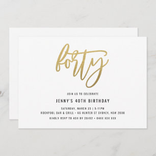 Invitation minimaliste Gold Foil 40e anniversaire