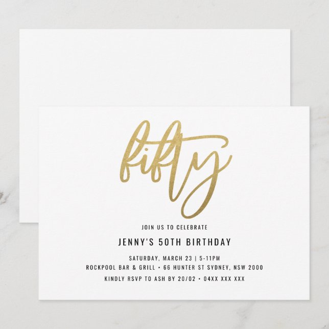 Invitation minimaliste Gold Foil 50e anniversaire (Devant / Derrière)
