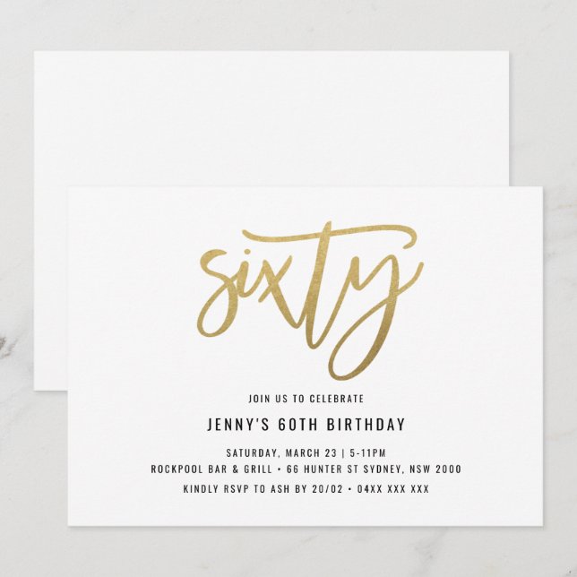 Invitation minimaliste Gold Foil 60e anniversaire (Devant / Derrière)
