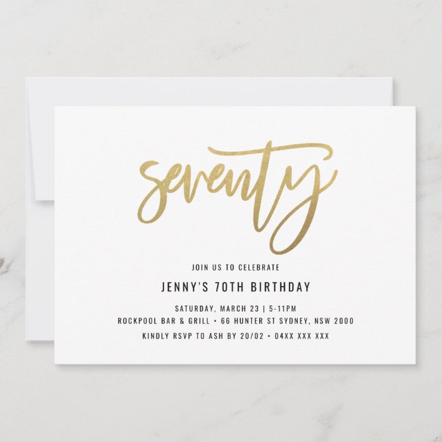Invitation minimaliste Gold Foil 70e anniversaire (Devant)