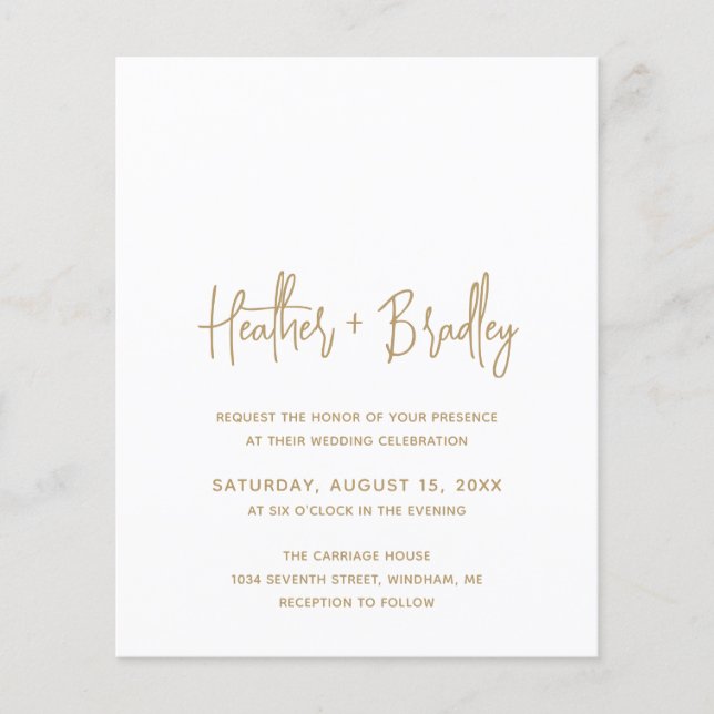 Invitation Minimaliste Gold Modern Budget Mariage (Devant)