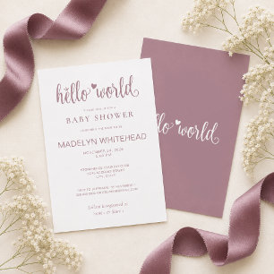 Invitation Minimaliste Hello World Baby Shower Mauve