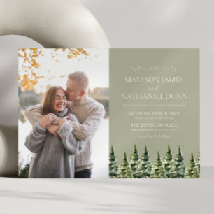 Invitation Minimaliste hiver Pin neige arbres Mariage photo
