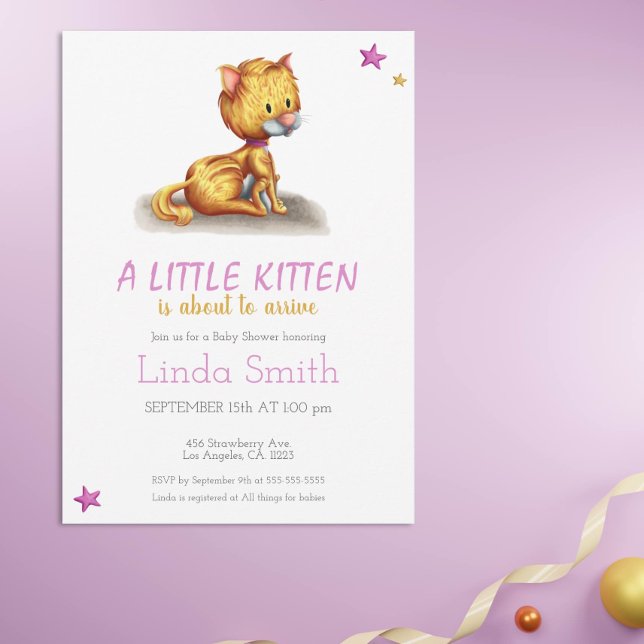 Invitation minimaliste Kitten Rose Girl Baby showe (Créateur téléchargé)
