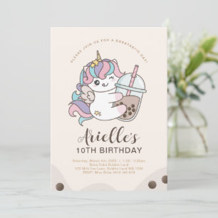 Invitation Minimaliste Licorne Mignonne Boba Bubbl