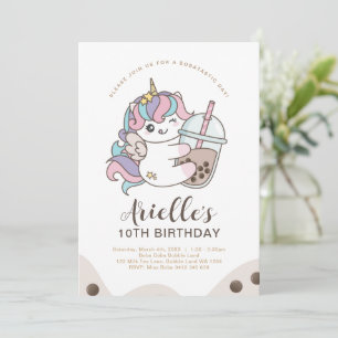 Invitation Minimaliste Licorne Mignonne Boba Bubbl