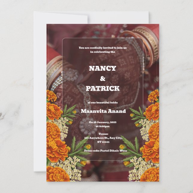 Invitation minimaliste marron et rouge Mehendi (Devant)