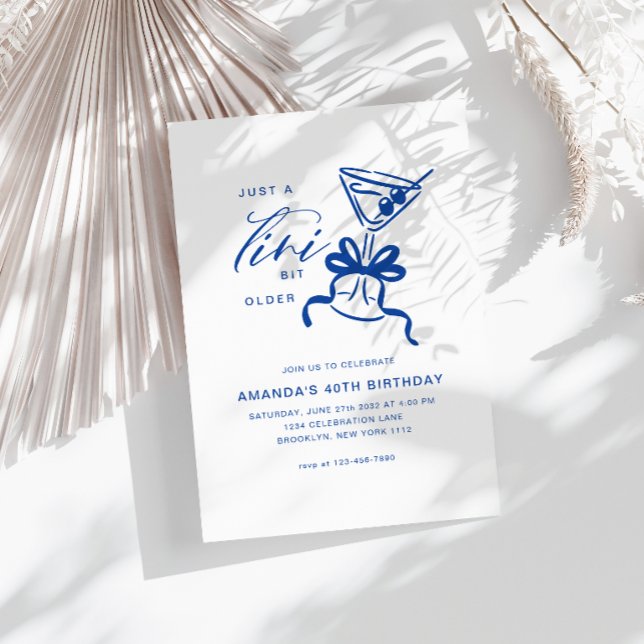 Invitation Minimaliste Martini Chic Anniversaire Bleu  (Créateur téléchargé)