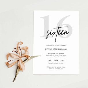 Invitation minimaliste moderne 16e anniversaire de
