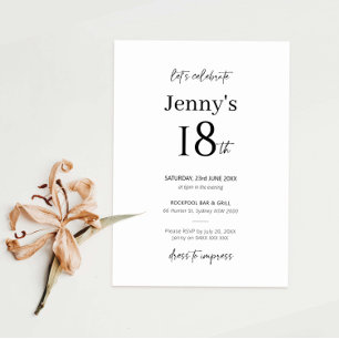 Invitation minimaliste moderne 18e anniversaire de