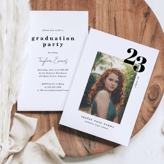 Invitation Minimaliste moderne 2023 | Diplôme photo (Modern Minimalist 2023 | Photo Graduation Invitation)