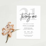 Invitation Minimaliste Moderne 21ème Anniversaire<br><div class="desc">Cette invitation minimaliste à la fête du 21ème anniversaire de typographie est parfaite pour une fête d'anniversaire moderne. Le design simple est composé d'une typographie minimaliste classique en noir et blanc et d'une touche moderne. Personnalisable dans n'importe quelle couleur. Gardez le design minimal et élégant, en l'état, ou personnalisez-le en...</div>