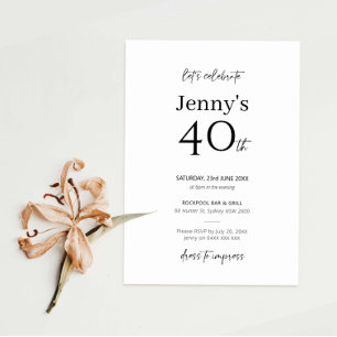 Invitation minimaliste moderne 40e anniversaire de