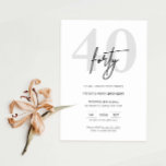 Invitation minimaliste moderne 40e anniversaire de<br><div class="desc">Cette invitation minimaliste à la fête du 40ème anniversaire de typographie est parfaite pour une fête d'anniversaire moderne. Le design simple est composé d'une typographie minimaliste classique en noir et blanc et d'une touche moderne. Personnalisable dans n'importe quelle couleur. Gardez le design minimal et élégant, en l'état, ou personnalisez-le en...</div>